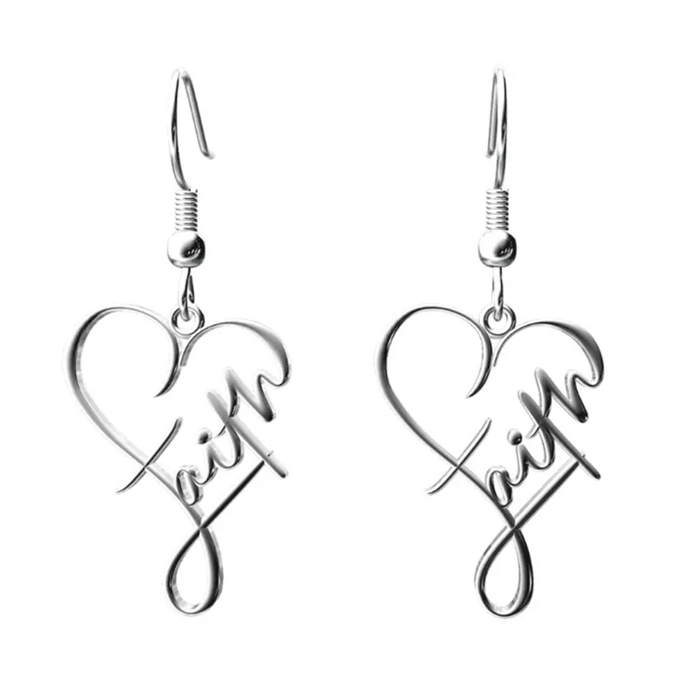 Cute Cross Heart Pendant Earrings Silver Plated